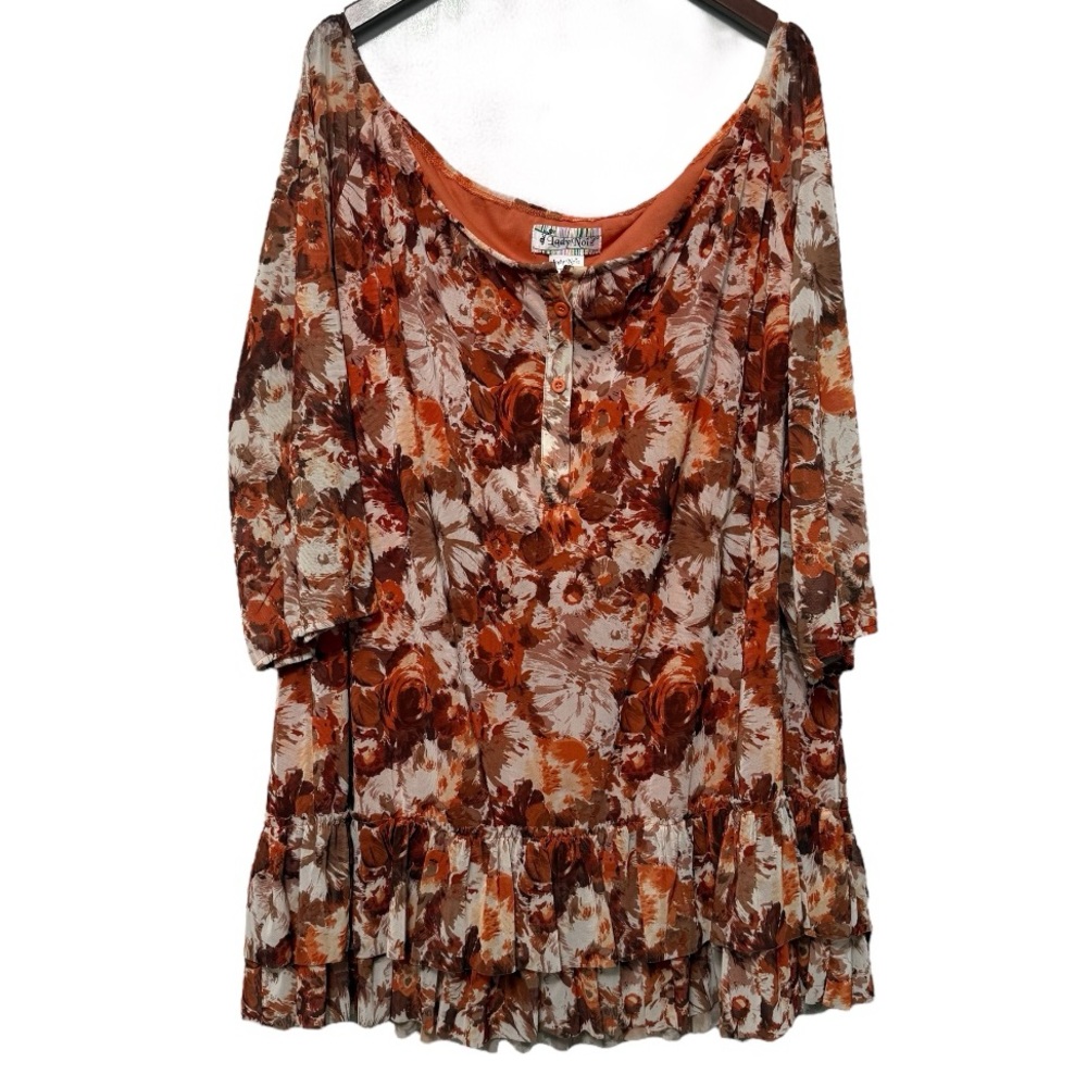 Lady Noiz Floral Tiered Tunic Top Women’s 1X Boho Peasant Scoop Neck 1/2 Sleeve